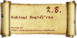 Kubinyi Boglárka névjegykártya